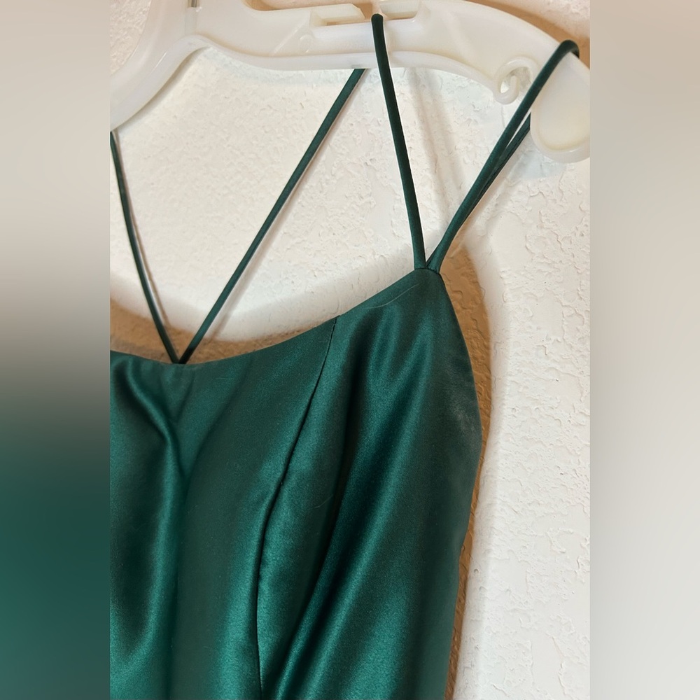 Blondie Nites Satin Dress 3 Floral Pockets Double Strap Gown Green Davids Bridal - Picture 7 of 16
